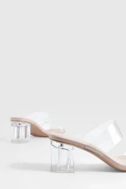 boohoo Mules pour pieds larges à talon bas bloc avec double bride transparente< Chaussures Festives|Chaussures À Talons