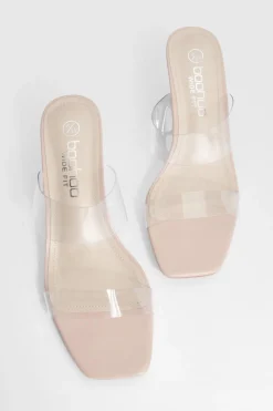 boohoo Mules pour pieds larges à talon bas bloc avec double bride transparente< Chaussures Festives|Chaussures À Talons