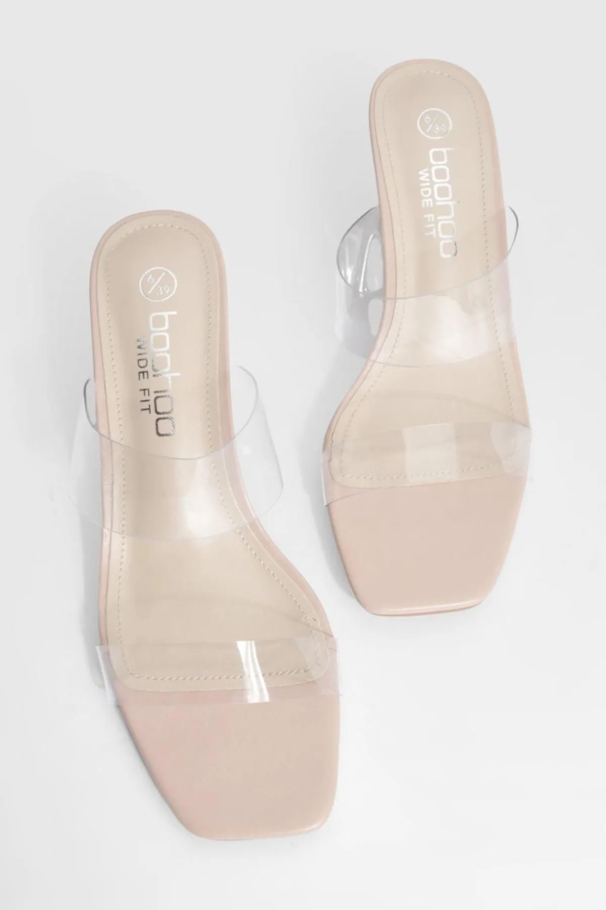 boohoo Mules pour pieds larges à talon bas bloc avec double bride transparente< Chaussures Festives|Chaussures À Talons