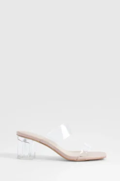 boohoo Mules pour pieds larges à talon bas bloc avec double bride transparente< Chaussures Festives|Chaussures À Talons
