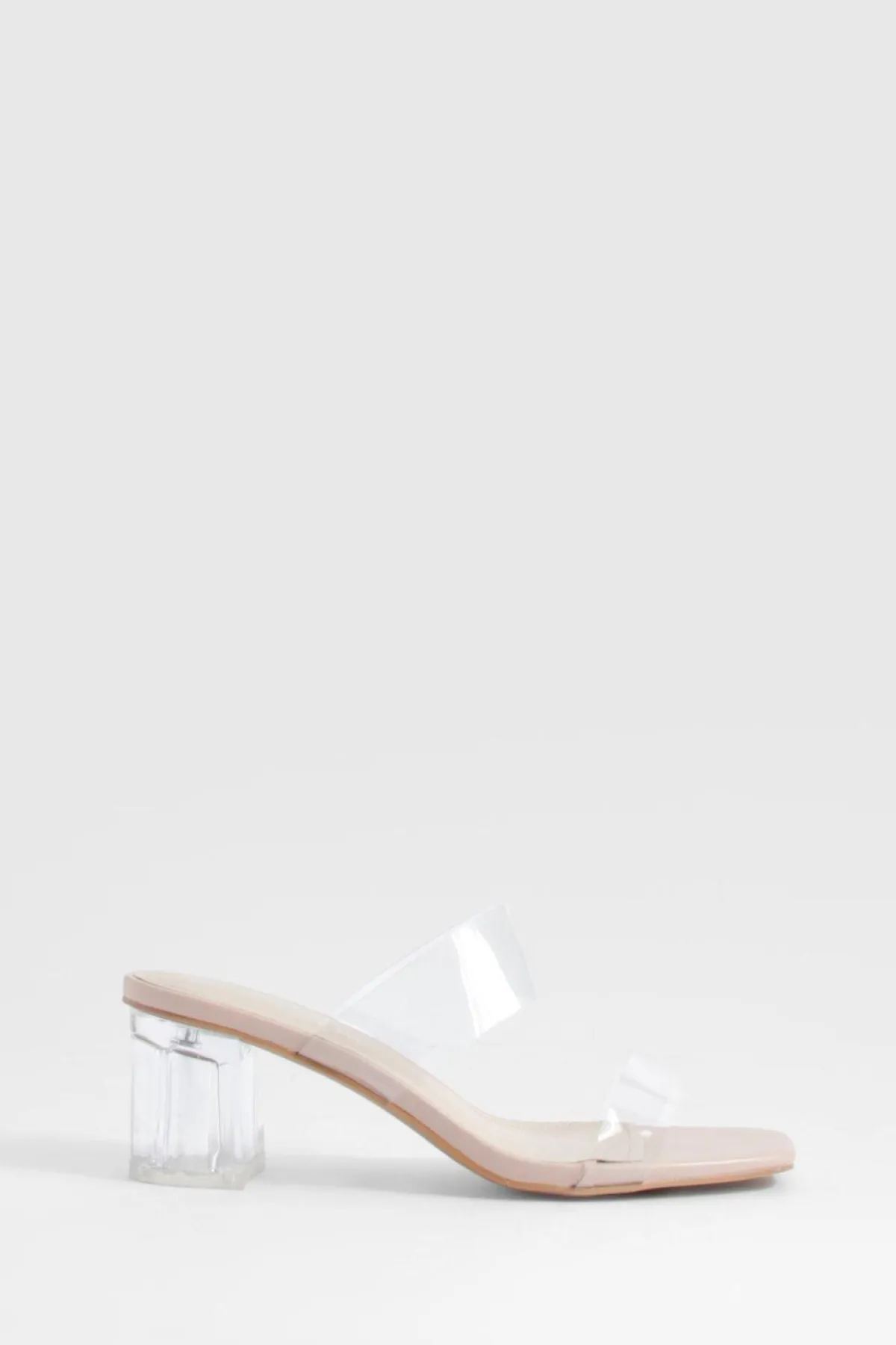 boohoo Mules pour pieds larges à talon bas bloc avec double bride transparente< Chaussures Festives|Chaussures À Talons