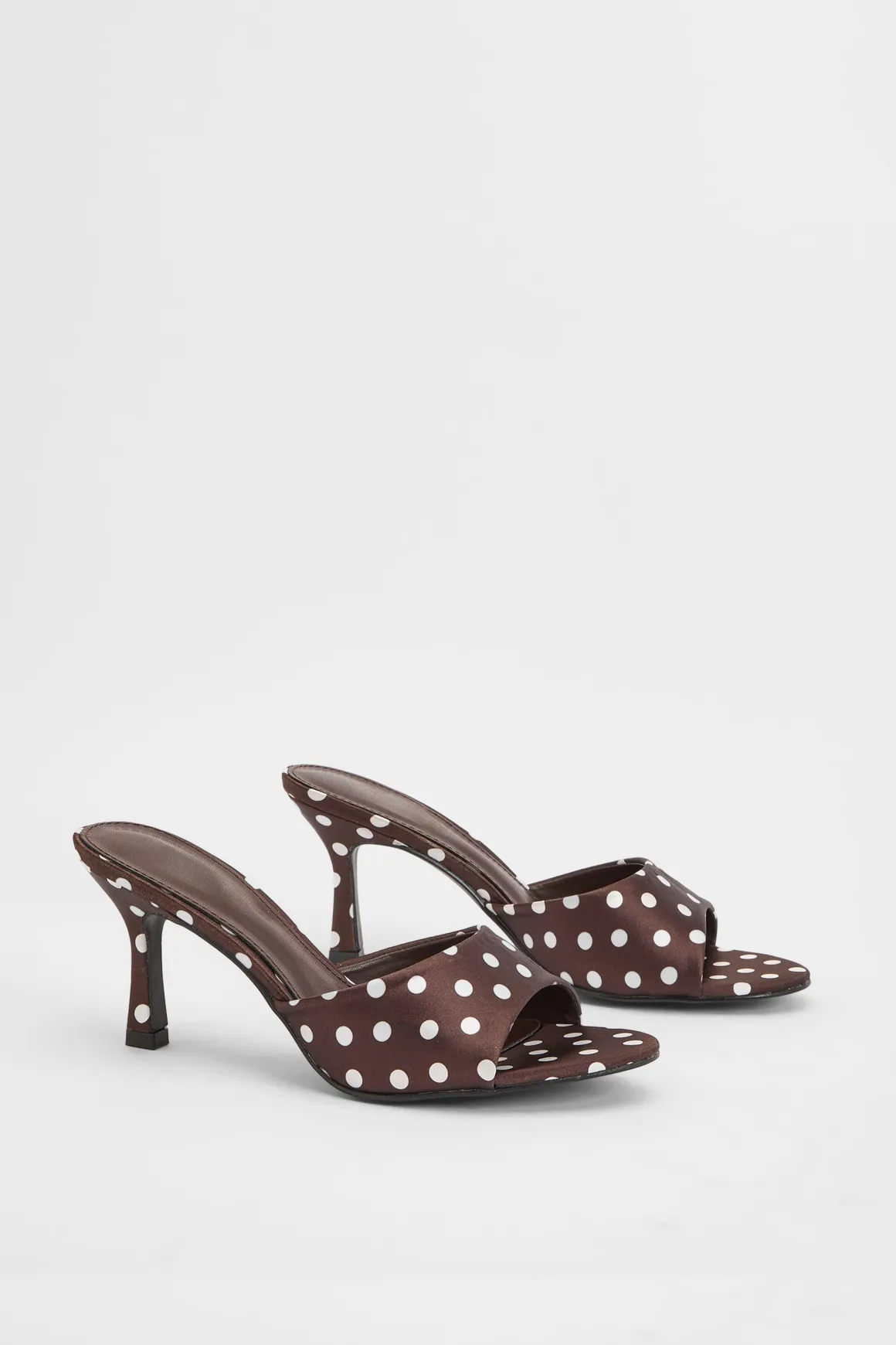 Mules À Talon Bas En Satin À Pois