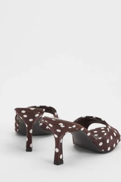Mules À Talon Bas En Satin À Pois