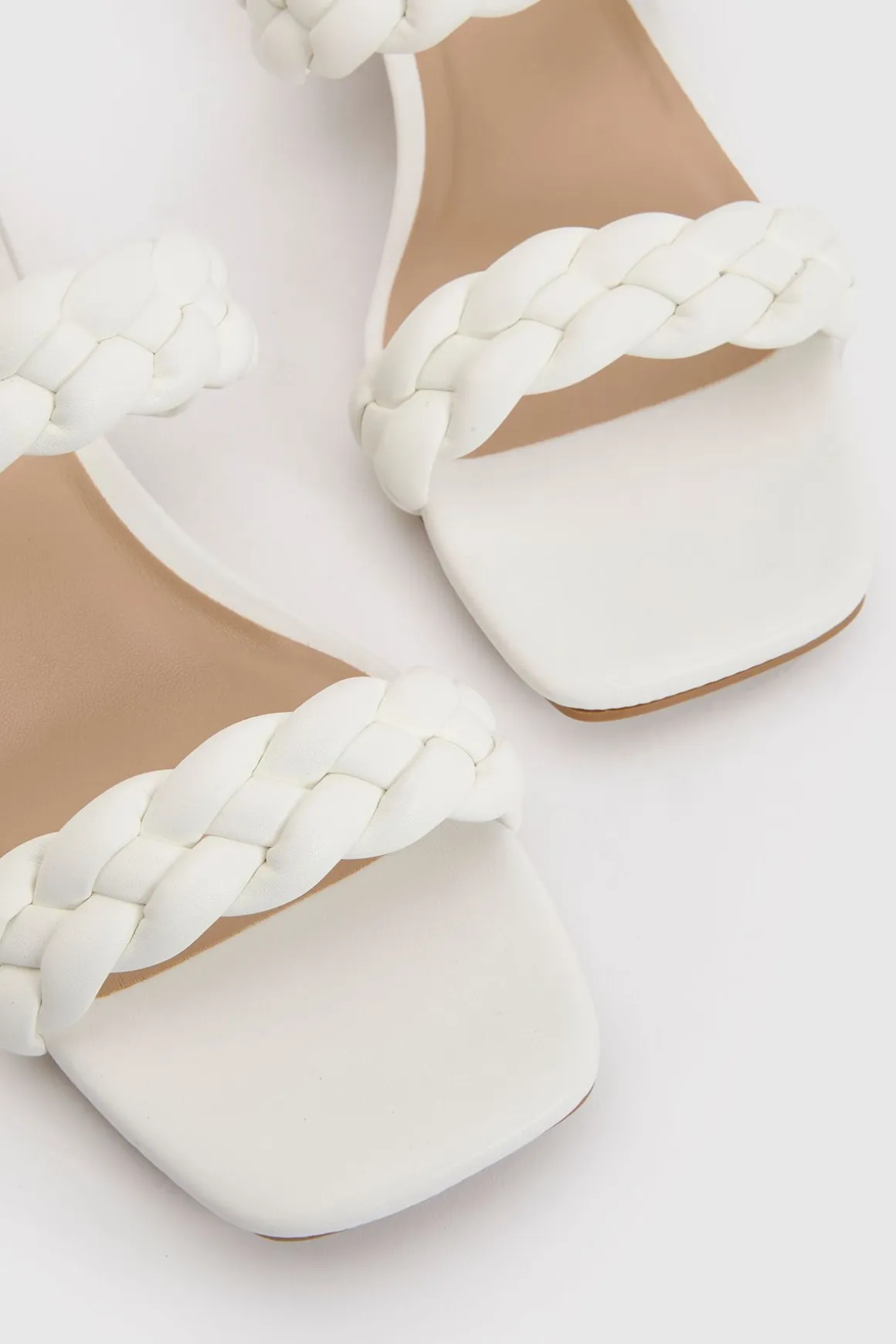 Mules À Talon Bloc Et Brides Tressées Coupe Large