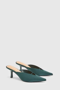 Mules À Talon En Satin Bout Fermé