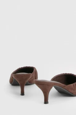 boohoo Mules À Talon Mi-haut En Synthétique Froncé Avec Bout Fermé< Looks Chocolat|Chaussures À Talons