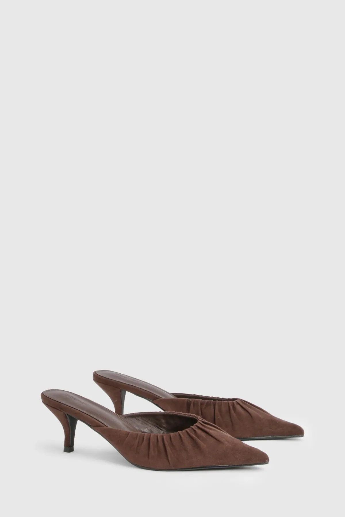 boohoo Mules À Talon Mi-haut En Synthétique Froncé Avec Bout Fermé< Looks Chocolat|Chaussures À Talons