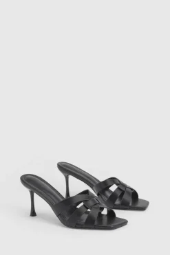 Mules À Talons Avec Détails Cage Coupe Large