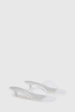 Mules À Talons Bas En Gelée Transparente Avec Bride Entre Les Orteils