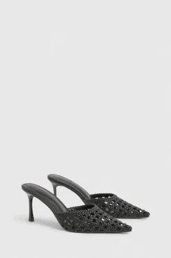 Mules À Talons À Bout Pointu Avec Tressage Frontal