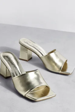Mules À Talons Carrés Bas Métallisées