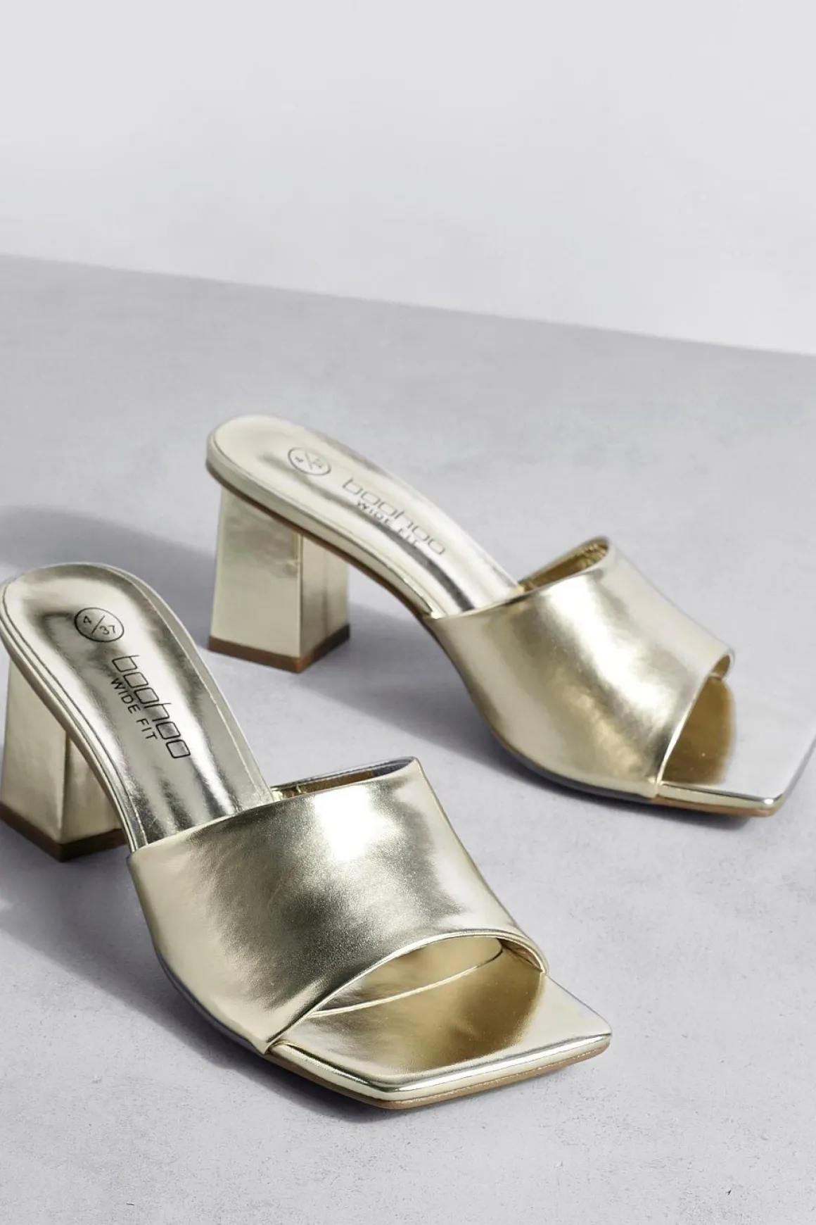 Mules À Talons Carrés Bas Métallisées