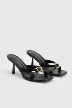 Mules À Talons Coupe Large Avec Détail Métallique Et Brides Croisées Sur Le Devant