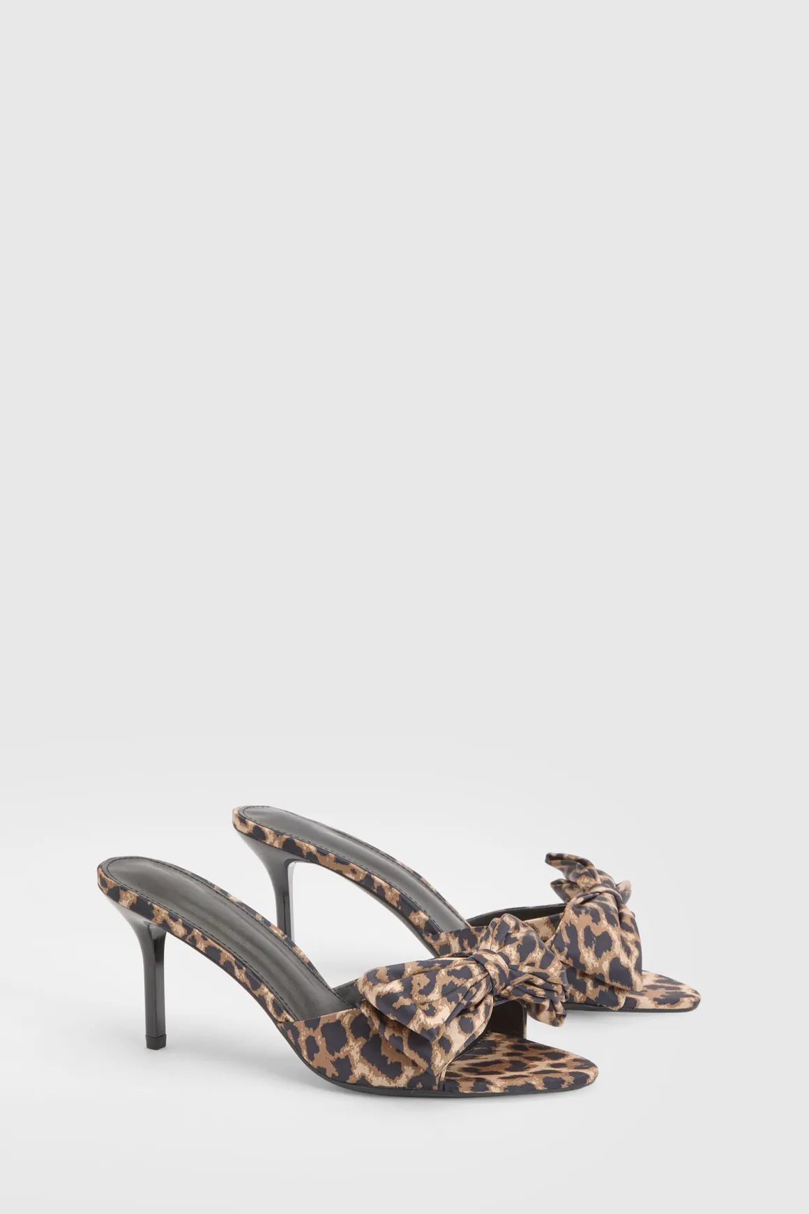 Mules À Talons En Satin Avec Nœud Surdimensionné Imprimé Léopard