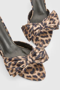 Mules À Talons En Satin Avec Nœud Surdimensionné Imprimé Léopard