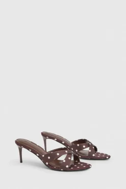 boohoo Mules À Talons En Satin À Pois Avec Brides Croisées< Pois|Satin Et Dentelle