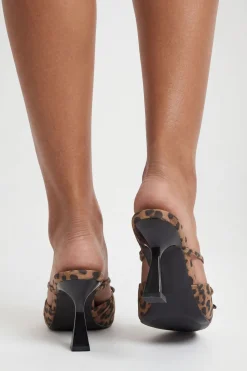 Mules À Talons En Synthétique À Imprimé Léopard