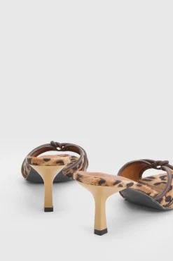 Mules À Talons Imprimé Léopard Avec Détail Nœud