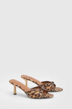 Mules À Talons Imprimé Léopard Avec Détail Nœud