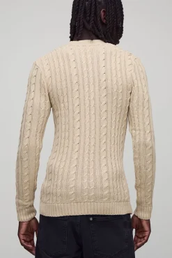 Muscle Fit Cable Knit Jumper