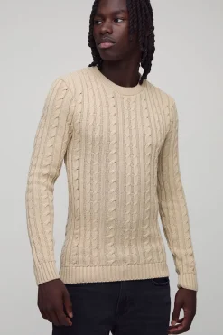 Muscle Fit Cable Knit Jumper