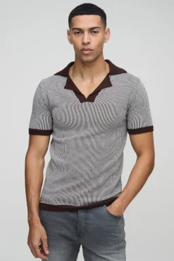Muscle Fit Polo tricoté côtelé à col Revere Plaqué