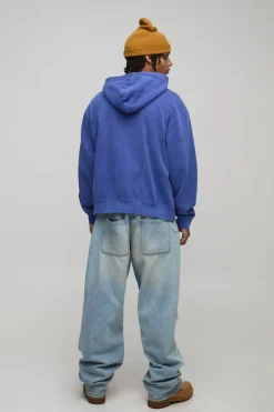 boohooMAN Navy Oversized Boxy Zip Through Eagle Washed Printed Hoodie<Homme Sweats À Capuche Et Sweatshirts|Sweats À Capuche Grande Taille