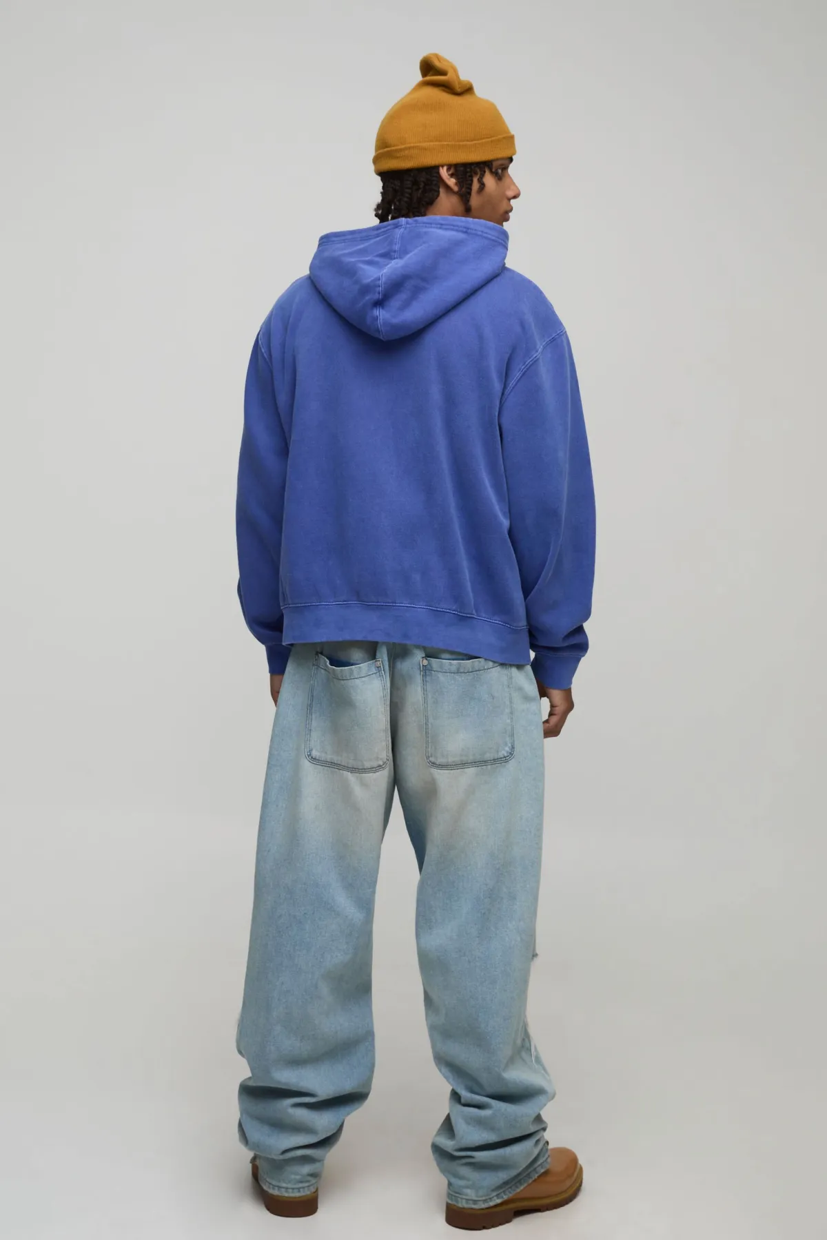 boohooMAN Navy Oversized Boxy Zip Through Eagle Washed Printed Hoodie<Homme Sweats À Capuche Et Sweatshirts|Sweats À Capuche Grande Taille
