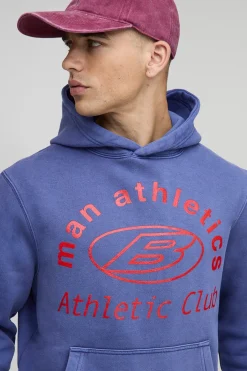 boohooMAN Navy Regular Fit Athletic Club Sweat à capuche lavé et imprimé<Homme Sweats À Capuche Et Sweatshirts|Sweats À Capuche Et Sweats
