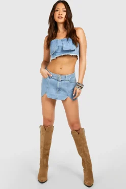 boohoo Notch Detail Buckle Belt Denim Micro Mini Skirt<Femme Jupes|Denim