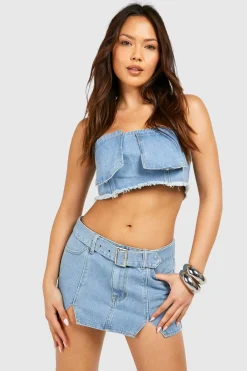 boohoo Notch Detail Buckle Belt Denim Micro Mini Skirt<Femme Jupes|Denim