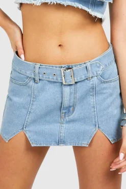 boohoo Notch Detail Buckle Belt Denim Micro Mini Skirt<Femme Jupes|Denim