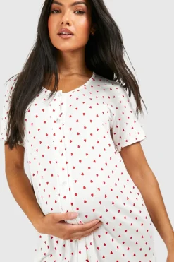 boohoo Nuisette de maternité boutonnée avec imprimé de cœurs<Femme Pyjamas