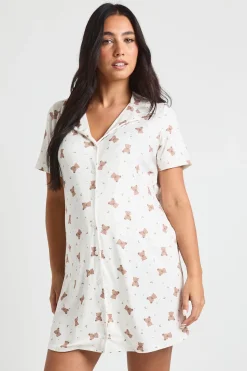 Nuisette de maternité à imprimé ourson avec col traversé de boutons