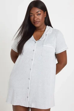 Nuisette Manches Courtes Avec Détail De Passepoil Grande Taille