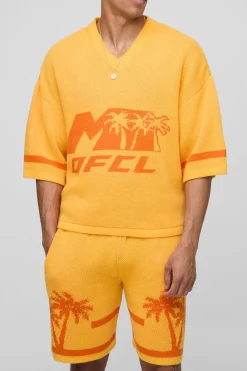 OFCL Ensemble de T-shirt et short en maille de baseball oversize, boxy, à col en V