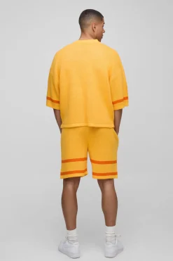 OFCL Ensemble de T-shirt et short en maille de baseball oversize, boxy, à col en V