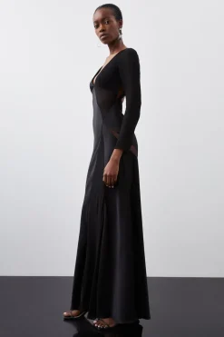 Ooto Robe Maxi Tissée à Manches Longues avec Panneaux Transparente