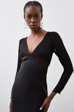 Ooto Robe Maxi Tissée à Manches Longues avec Panneaux Transparente