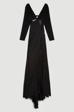 Ooto Robe Maxi Tissée à Manches Longues avec Panneaux Transparente