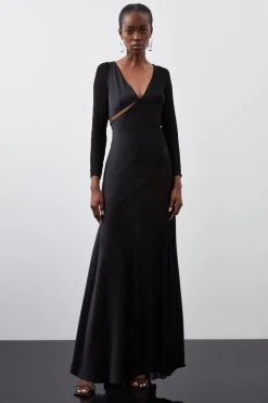 Ooto Robe Maxi Tissée à Manches Longues avec Panneaux Transparente
