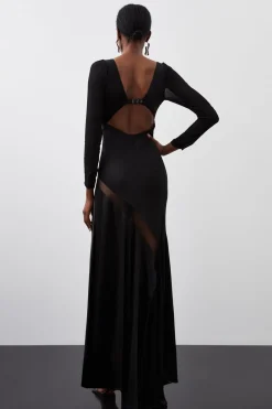 Ooto Robe Maxi Tissée à Manches Longues avec Panneaux Transparente