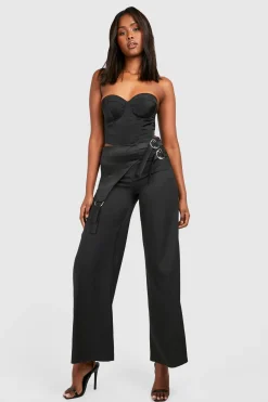 O Ring Waist Band Detail Satin Trouser