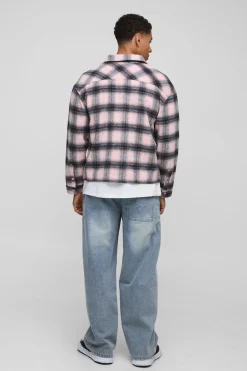 Overshirt cargo surdimensionnée en tissu épais à carreaux
