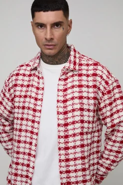 Overshirt en bouclé à carreaux, longue et surdimensionnée avec ourlet bungee