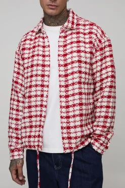 Overshirt en bouclé à carreaux, longue et surdimensionnée avec ourlet bungee