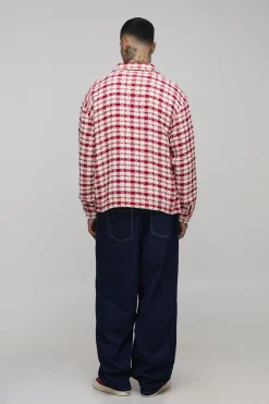 Overshirt en bouclé à carreaux, longue et surdimensionnée avec ourlet bungee