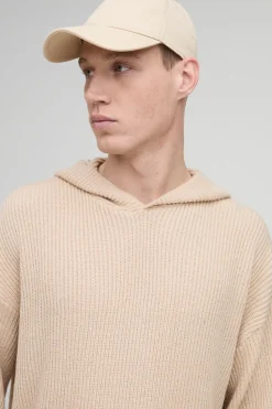 Oversized Boxy Brushed Rib Knitted Hoodie