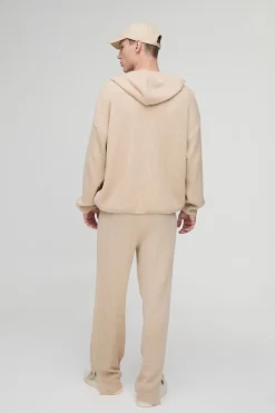 Oversized Boxy Brushed Rib Knitted Hoodie