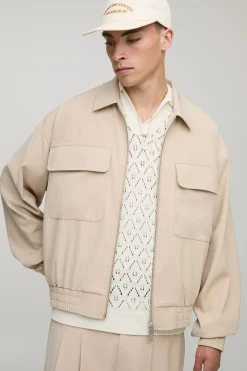 boohooMAN Oversized Boxy Cargo Pocket Harrington Jacket<Homme Manteaux Et Vestes